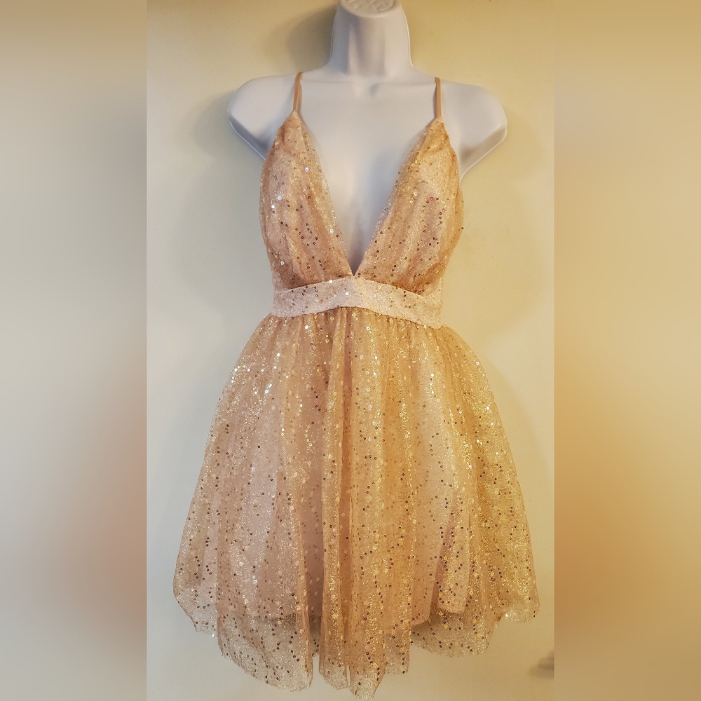 Blush/Nude Iridescent Sequins Tulle Formal Dress